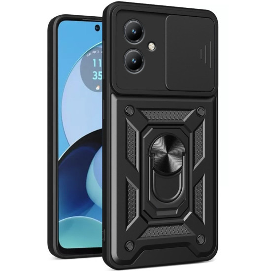 Techsuit CamShield - Ανθεκτική Θήκη με Κάλυμμα για την Κάμερα & Μεταλλικό Ring Holder - Motorola Moto G14 - Black (5949419070561)