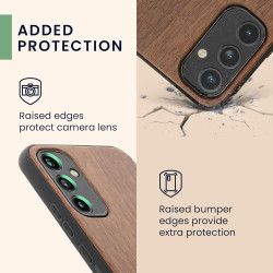 KWmobile Σκληρή Ξύλινη Θήκη με TPU Bumper - Samsung Galaxy A34 - Walnut / Navigational Compass (60813.01)