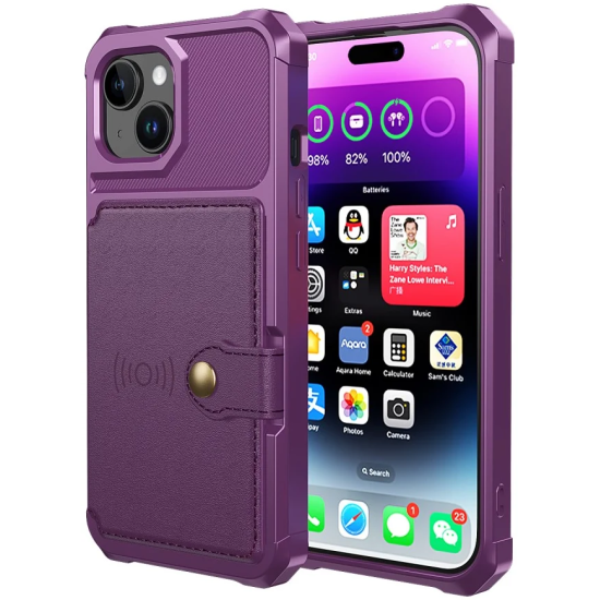 HappyCase 3 σε 1 - Θήκη Σιλικόνης με Ενσωματωμένο PU Πορτοφόλι - Apple iPhone 15 - Purple (8719246420795)