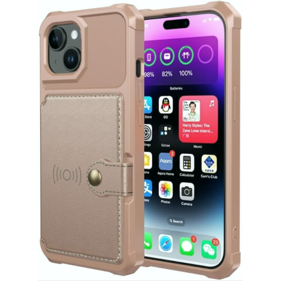 HappyCase 3 σε 1 - Θήκη Σιλικόνης με Ενσωματωμένο PU Πορτοφόλι - Apple iPhone 15 Plus - Pink (8719246421006)