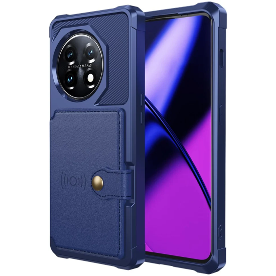 HappyCase 3 σε 1 - Θήκη Σιλικόνης με Ενσωματωμένο PU Πορτοφόλι - OnePlus 11 - Dark Blue (8719246421488)