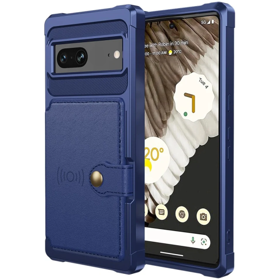 HappyCase 3 σε 1 - Θήκη Σιλικόνης με Ενσωματωμένο PU Πορτοφόλι - Google Pixel 7 - Dark Blue (8719246421433)