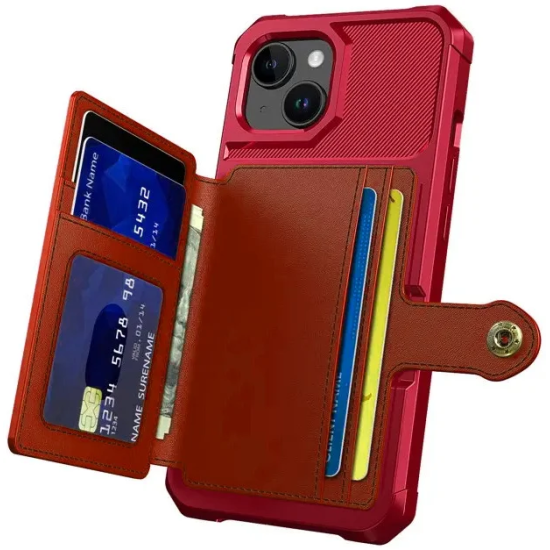 HappyCase 3 σε 1 - Θήκη Σιλικόνης με Ενσωματωμένο PU Πορτοφόλι - Apple iPhone 15 Plus - Red (8719246420603)