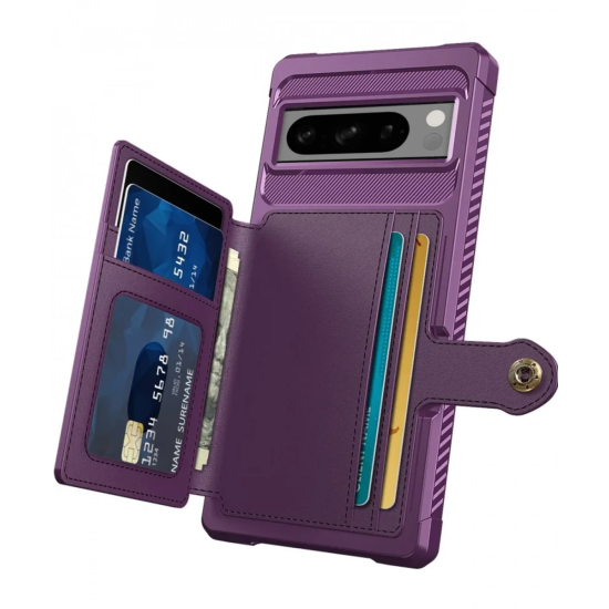 HappyCase 3 σε 1 - Θήκη Σιλικόνης με Ενσωματωμένο PU Πορτοφόλι - Google Pixel 8 Pro - Purple (8719246420870)