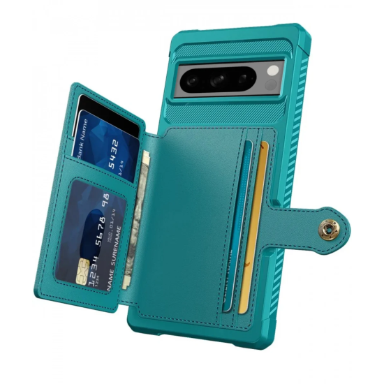 HappyCase 3 σε 1 - Θήκη Σιλικόνης με Ενσωματωμένο PU Πορτοφόλι - Google Pixel 8 Pro - Blue (8719246421273)