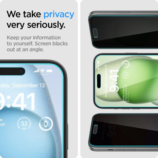 Spigen Privacy Tempered Glass GLAS.tR EZ Fit - Αντιχαρακτικό Γυαλί Προστασίας Απορρήτου Οθόνης Apple iPhone 16 Plus / 15 Plus - 2 Τεμάχια (AGL06885)