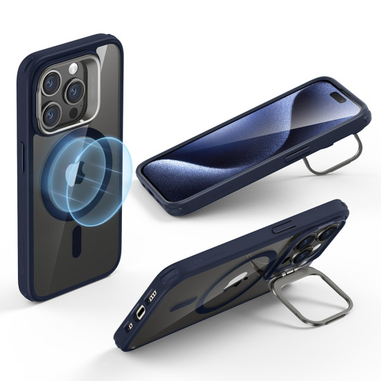 ESR Classic Kickstand Hybrid HaloLock - Διάφανη Ανθεκτική MagSafe Θήκη Apple iPhone 15 Pro - Clear / Dark Blue (4894240176559)