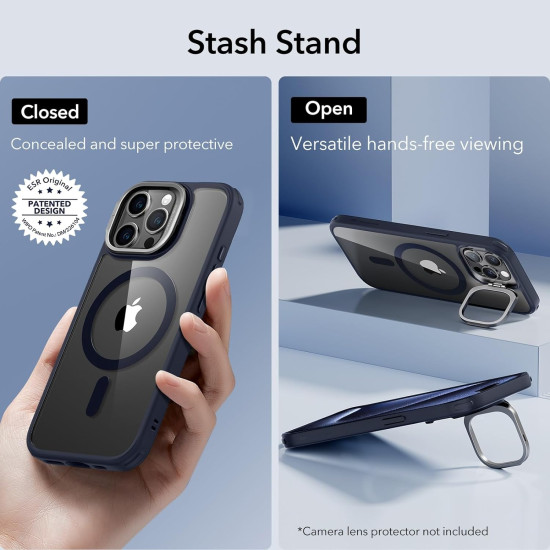 Θήκη Apple iPhone 15 Pro Max - ESR Classic Kickstand Hybrid HaloLock Διάφανη Ανθεκτική με MagSafe - Clear / Dark Blue (4894240176580)