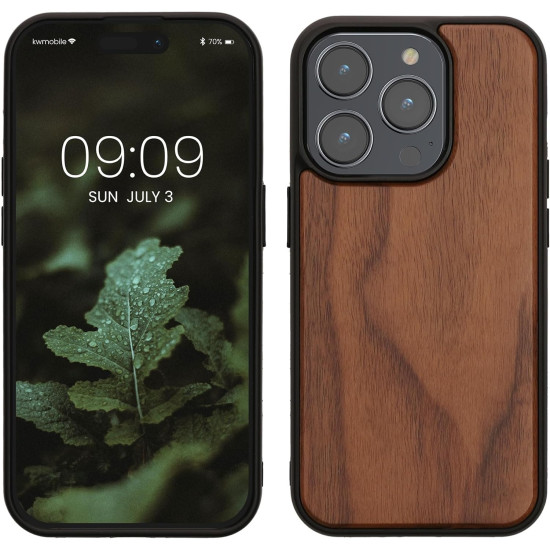KWmobile Σκληρή Ξύλινη Θήκη με TPU Bumper - Apple iPhone 15 Pro - Walnut / Dark Brown (62009.18)