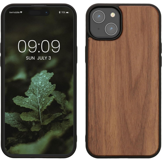 KWmobile Σκληρή Ξύλινη Θήκη με TPU Bumper - Apple iPhone 15 Plus - Walnut / Dark Brown (62008.18)