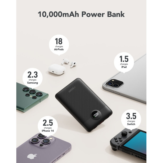 Veger PowerBank C11 με Ψηφιακή Οθόνη LED - Φορητή Μπαταρία Φόρτισης με Ενσωματωμένα Καλώδια 1 x Type-C / 1 x Lightning και Θύρα 1 x USB-A - 10000mAh - 22.5W - Black (W1170)