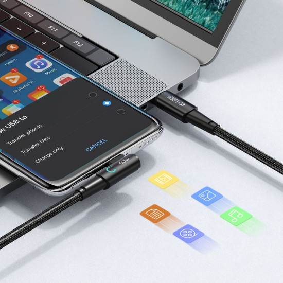 Tech-Protect Ultraboost Cable "L" - Καλώδιο Φόρτισης και Μεταφοράς Δεδομένων Type-C σε Type-C Ορθή Γωνία - 100cm - 60W - 6A - Grey (9490713935293)