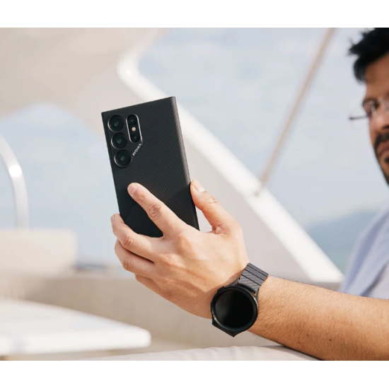 MagSafe Θήκη Aramid Fiber Body - Samsung Galaxy S24 Ultra - Pitaka MagEZ Case 4 - 1mm - 600D - Black / Grey / Twill (KS2401U)