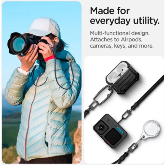 Spigen Universal Crossbody Strap - Ρυθμιζόμενο Λουράκι Λαιμού για Μεταφορά Αξεσουάρ / Θήκες Smartphone / AirPods / AirTag 2 / 1 / Κλειδιά από Ύφασμα Dacron - Black (AFA06263)