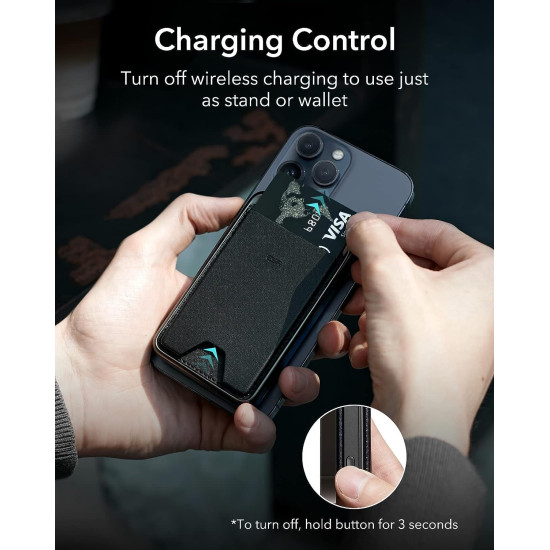 ESR HaloLock PowerBank Wallet με 1 x Type-C - 12W - 5.000mAh / MagSafe Θήκη - Πορτοφόλι για Κάρτες από Vegan Δέρμα / Βάση Ασύρματης Φόρτισης MagSafe 7.5W - Midnight Black (4894240169803)