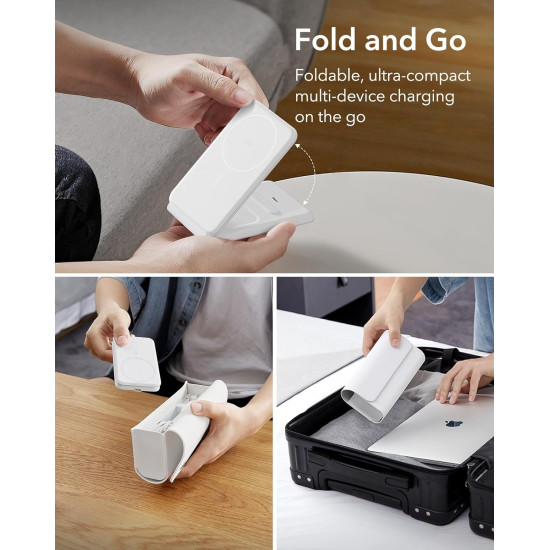 ESR HaloLock 3-in-1 Travel Wireless Charging Set - Σετ Αναδιπλούμενη Φορητή Μαγνητική Βάση Ασύρματης Φόρτισης MagSafe για Apple iPhone / AirPods / Αποσπώμενο Μαγνητικό Φορτιστή Type-C για Apple Watch & Θήκη Μεταφοράς - 7.5W - White (4894240189207)