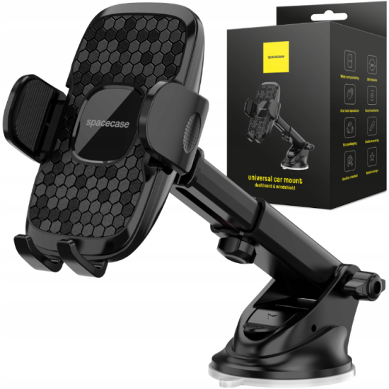 Spacecase SC13 Ghost Series Dash & Windshield Car Holder - Universal Βάση Κινητών 4.7" - 7" με Βεντούζα & Ρυθμιζόμενο Βραχίονα για Ταμπλό / Παρμπρίζ Αυτοκινήτου - Black (5905719039066)