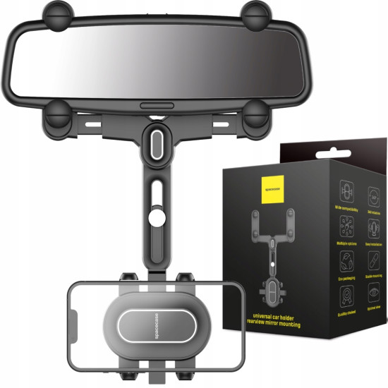 Spacecase SC19 Mirror Car Holder - Universal Βάση Κινητών με Ρυθμιζόμενο Βραχίονα για Εσωτερικό Κεντρικό Καθρέπτη Αυτοκινήτου - Black (5905719038632)