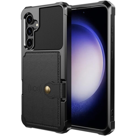 HappyCase 3 σε 1 - Θήκη Σιλικόνης με Ενσωματωμένο PU Πορτοφόλι - Samsung Galaxy S23 FE - Black (8719246409226)