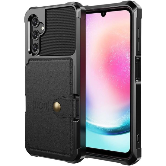 HappyCase 3 σε 1 - Θήκη Σιλικόνης με Ενσωματωμένο PU Πορτοφόλι - Samsung Galaxy A25 - Black (8719246409219)