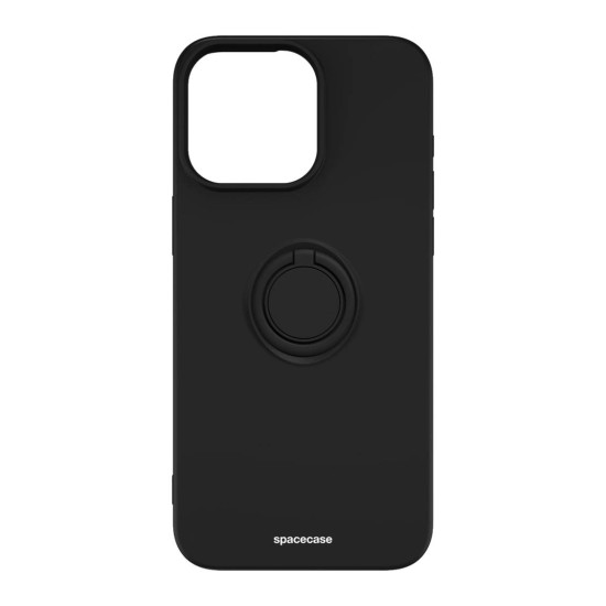 Spacecase Silicone Ring - Θήκη Σιλικόνης με Μεταλλικό Μαγνητικό Ring Holder - Apple iPhone 15 Pro Max - Black (5905719103880)