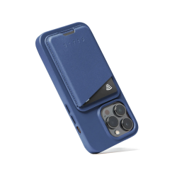 Mujjo Full Leather Magnetic Wallet - Universal Δερμάτινο MagSafe Πορτοφόλι / Θήκη για Κάρτες - Monaco Blue (MUJJO-WA-001-BL)