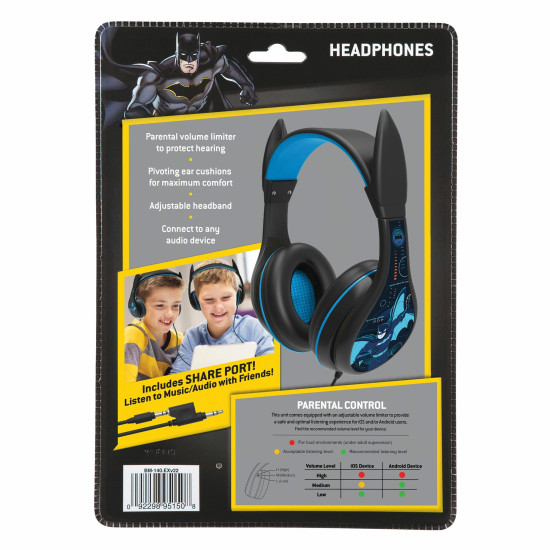 eKids DC Comics Batman - Ενσύρματα Ακουστικά Κεφαλής για Παιδιά με Ασφαλή Μέγιστη Ένταση Ήχου & 1 x Θύρα Jack 3.5mm - Light Blue / White (BM-140.UEXv22)