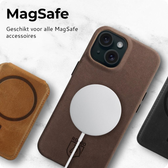Rosso Elite Back Cover - Δερμάτινη Θήκη MagSafe - Apple iPhone 15 - Brown (8719246442063)