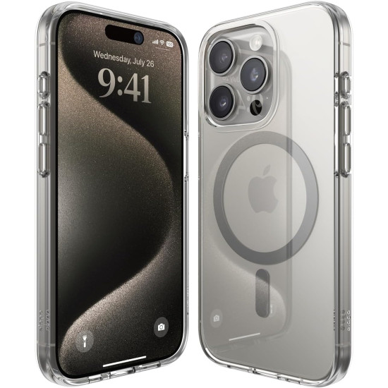 Elago Magnetic Hybrid - Διάφανη Σκληρή Θήκη MagSafe - Apple iPhone 15 Pro - Transparent / Medium Grey (ES15MSHB61PRO-TRMGY)