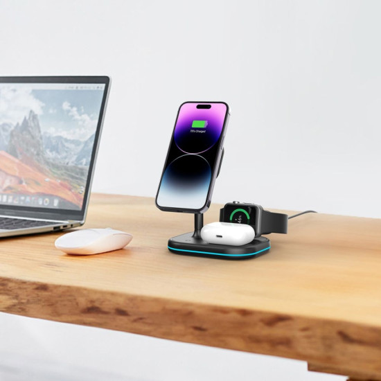 Tech-Protect A27 3 in 1 Magnetic MagSafe Wireless Charger - Βάση Ασύρματης Φόρτισης MagSafe για iPhone 16 / 15 / 14 / 13 / 12 / AirPods / Apple Watch - 10W - Black (9490713934586)