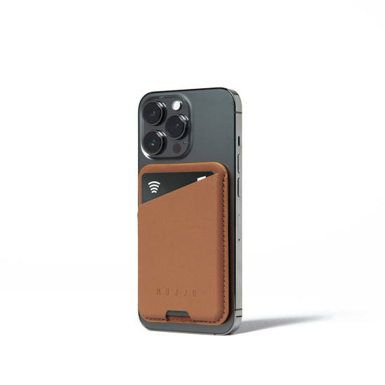 Mujjo Full Leather Magnetic Wallet - Universal Δερμάτινο MagSafe Πορτοφόλι / Θήκη για Κάρτες - Dark Tan (MUJJO-WA-001-DT)