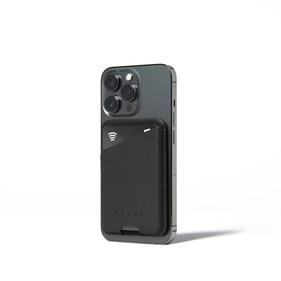 Mujjo Full Leather Magnetic Wallet - Universal Δερμάτινο MagSafe Πορτοφόλι / Θήκη για Κάρτες - Black (MUJJO-WA-001-BK)
