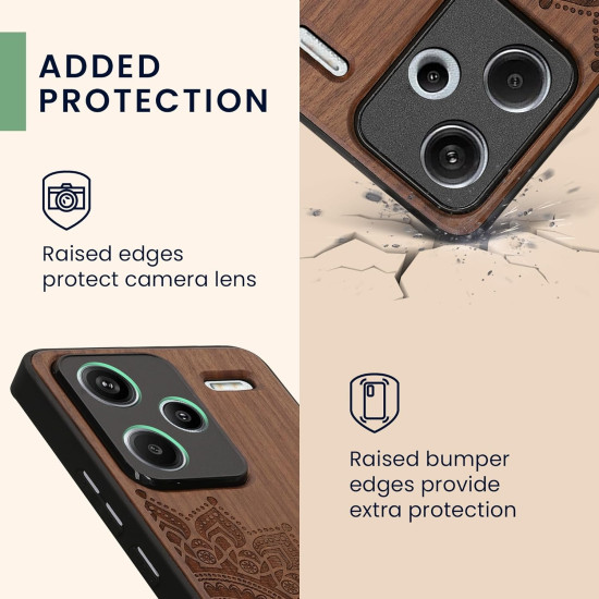 Σκληρή Ξύλινη Θήκη με TPU Bumper - Xiaomi Redmi Note 13 Pro Plus - KWmobile Wood Case with TPU Bumper - Walnut / Rising Sun (KWM000020KL002C)