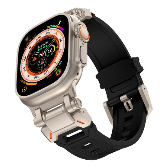Tech-Protect Delta Pro - Premium Λουράκι Σιλικόνης Apple Watch Ultra/SE/11/10/9/8/7/6/5/4 (49/46/45/44mm) - Black / Titanium (5906302307821)