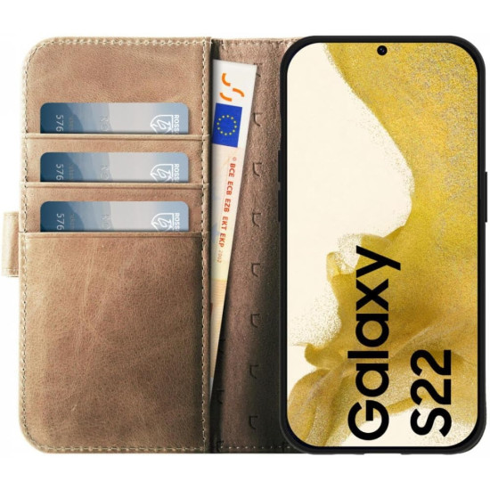Rosso Elite - MagSafe Δερμάτινη Θήκη / Πορτοφόλι - Samsung Galaxy S22 5G - Light Brown (8719246440700)