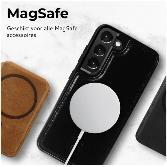 Rosso Elite - MagSafe Δερμάτινη Θήκη / Πορτοφόλι - Samsung Galaxy S22 5G - Black (8719246440687)