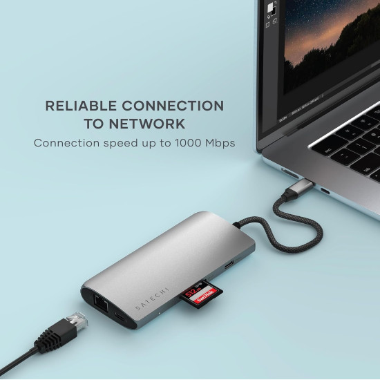 Satechi USB-C Multiport Adapter 8K With Ethernet V3 - Αντάπτορας με 4 x Type-C 3.2 / 1 x Type-C PD 85W / 1 x HDMI 8K 30Hz / 1 x Ethernet / 1 x SD 4.0 - Space Gray (ST-P8KEM)