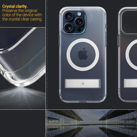 Caseology Capella Mag Kickstand - Διάφανη Ανθεκτική Σκληρή Θήκη MagSase με Kickstand - Apple iPhone 15 Pro - Clear / White (ACS06757)