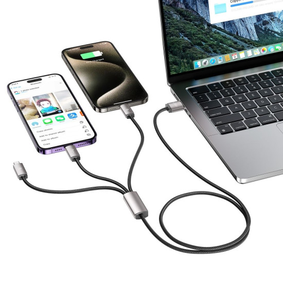 Tech-Protect Ultraboost 3 in 1 - Καλώδιο Φόρτισης και Μεταφοράς Δεδομένων USB-A σε Lightning / Type-C / MicroUSB - 100cm - 3.5A - Grey (5906203691272)