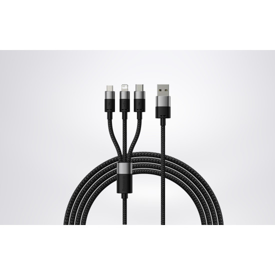 Baseus 3 in 1 StarSpeed Series - Καλώδιο Φόρτισης και Μεταφοράς Δεδομένων USB-A σε Lightning / Type-C / MicroUSB - 120cm - 3.5A - Black (CAXS000001)