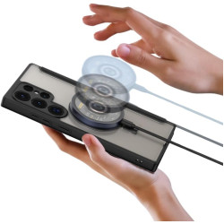 Flip MagSafe Θήκη Πορτοφόλι με Μαγνητικό Finger Holder - Samsung Galaxy S24 Ultra - Duxducis Skin X Pro - Black (6934913020685)