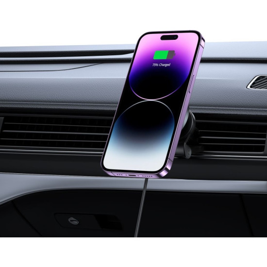 Tech-Protect MM15W-V5 - Μαγνητική Βάση Ασύρματης Φόρτισης για Κινητά MagSafe για Αεραγωγούς Αυτοκινήτων - 15W - Black (9490713934739)