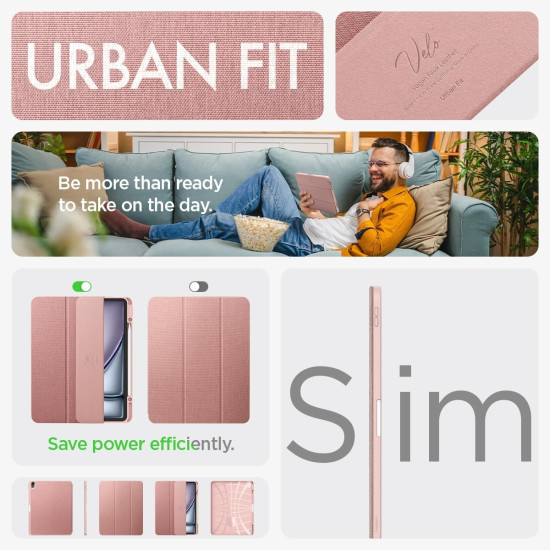 Σκληρή Flip Υφασμάτινη Θήκη με Υποδοχή Apple Pencil - Apple iPad Air 13" 2025 / 2024 - Spigen Urban Fit - Rose Gold (ACS07673)