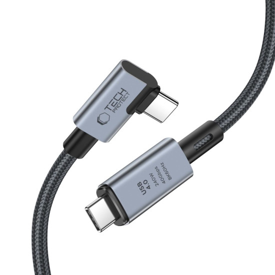 Tech-Protect Ultraboost Max "L" Cable - Καλώδιο Φόρτισης και Μεταφοράς Δεδομένων USB4 Type-C 8K 40Gbps σε Type-C Ορθή Γωνία - 150cm - 240W - 5A - Grey (5906302309252)