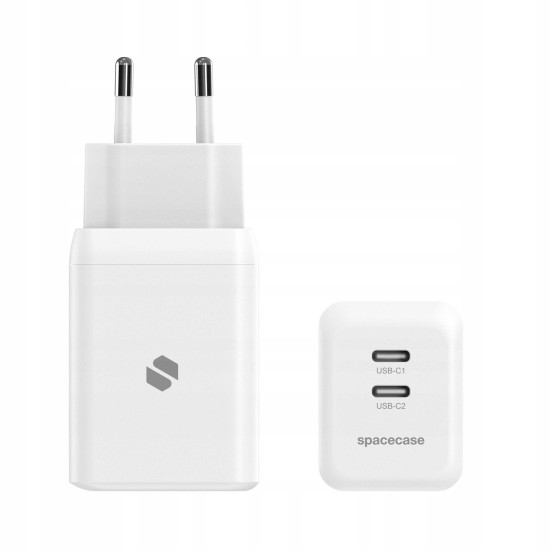 Spacecase SC007W Dual Port GaN USB Charger - Ταχυφορτιστής Ταξιδιού / Αντάπτορας με 2 x Type-C - 45W - White (5905719109240)