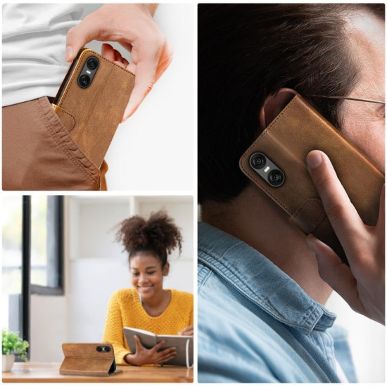 PU Θήκη Πορτοφόλι - Sony Xperia 10 VI - Rosso Element - Brown (8719246449543)