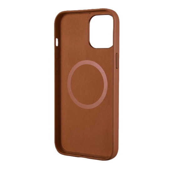 iCarer Real Leather Case with MagSafe - Δερμάτινη Θήκη MagSafe με Μεταλλικό Πλαίσιο Κάμερας - Apple iPhone 12 Pro Max - Brown (WMI1217-BN)