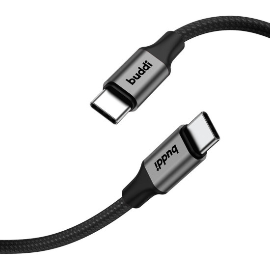 Buddi Flex - Καλώδιο Φόρτισης και Μεταφοράς Δεδομένων Type-C σε Type-C - 30cm - 60W - Black - 5 Έτη Εγγύηση (8719246445989)