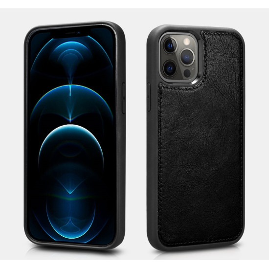 iCarer Crazy Horse Real Leather Detachable 2 in 1 Wallet - Δερμάτινη Θήκη / Πορτοφόλι με RFID - Apple iPhone 12 Pro Max - Black (WMI1208-BK)
