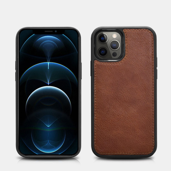 iCarer Crazy Horse Real Leather Detachable 2 in 1 Wallet - Δερμάτινη Θήκη / Πορτοφόλι με RFID - Apple iPhone 12 / 12 Pro - Coffee (WMI1207-CO)